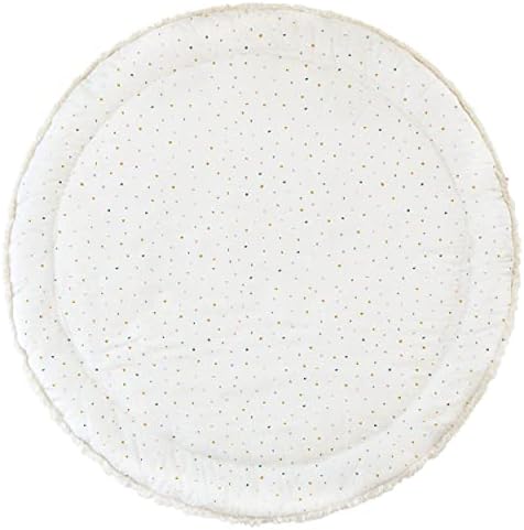 Makemake Organics Organic Play Mat GOTS Certified Organic Cotton Nursery Floor Rug Washable Reversible Non Toxic Activity Mat Tummy Time Crawling Pad Thick Quilted (Round 48", Dotty + Solid Ivory)