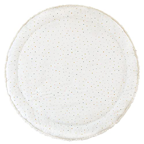 Makemake Organics Organic Play Mat Gots Certified Organic Cotton Nursery Floor Rug Washable Reversible Non Toxic Activity Mat Tummy Time Crawling Pad Thick Quilted (Round 48", Dotty + Solid Ivory) #TOP3