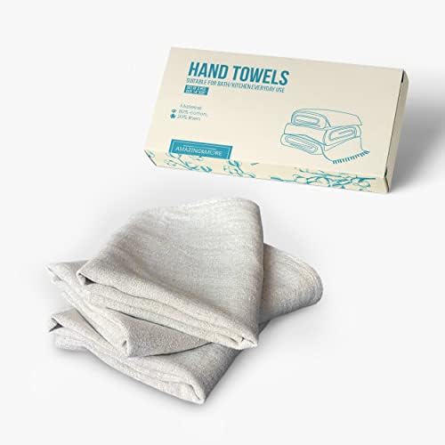 100% Pure Natural Cotton Linen Blend Towels for Kitchen - Set of 3 Bath Hand Towels Natural Beige Color 14"x 30" Soft Lightweight Decorative Hand Towels, Quick-Dry Wash Cloths, Tea Towel, Face Towels