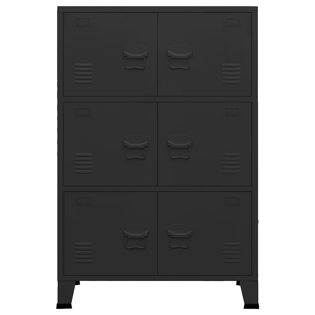 Metalowa szafka przemysłowa, 6 przegródek, czarna, 75 x 40 x 115 cm, szafka do przechowywania, szafka do biura, korytarza, salonu