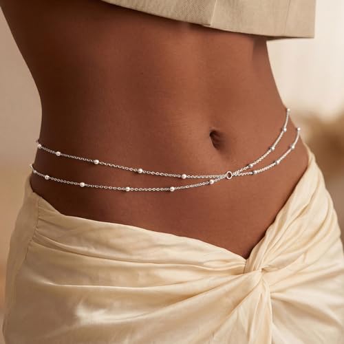 uniqtrue Silver Plated Waist Chain for Women, Belly Chain Belt Waterproof Layered Silver Waist Beads Chain Stomach Body Chain Beach Summer Bikini Fashion Sexy Jewelry Accessories Gift by uniqtrue - Used condition - Image 2