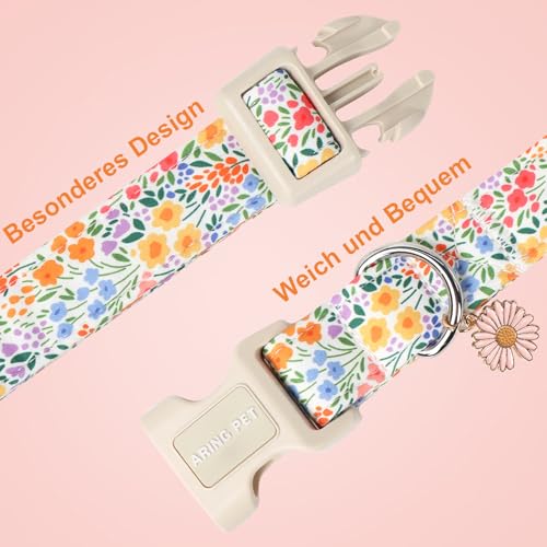 ARING PET Sommer Hundehalsband, Bunte Blumen Hundehalsband mit Schnellverschluss Kunststoffschnalle, Komfortable Baumwolle Halsband für Jungen und Mädchen Hunde