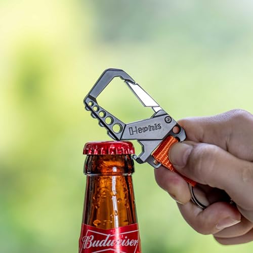 Image of Hephis Skull Heavy Duty Key Chain,Car Emergency Escape Tool, Seat belt Cutter,Bottle Opener,Carabiner Car Key Chains