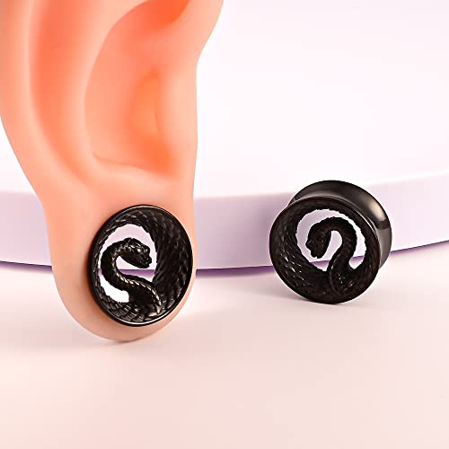 Doearko 2Pcs Ear Gauges Cool Snake Ear Plugs Tunnels 316 Stainless Steel Hypoallergenic Earrings Expander Body Piercing Jewelry (10Mm(00G), Black) #TOP1