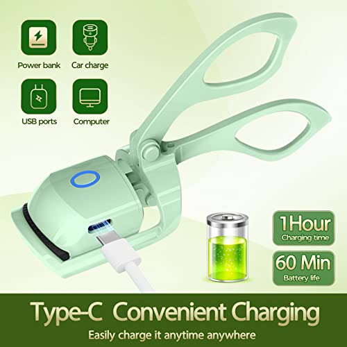 Heated Eyelash Curlers, Eyelash Curlers Heated, Rechargeable Eyelash Curler Lash Curler Heat, 2 Heating Modes Handheld Heated Lash Curler Heated Eyelash Curler For Long-Lasting Natural Lashes, Green #TOP5