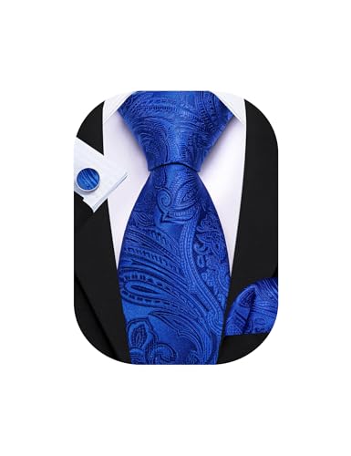Image of Barry.Wang Men Tie Set Paisley Silk Necktie Pocket Square Cufflinks Formal Wedding Business Party
