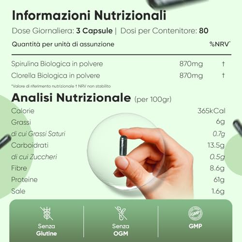 Spirulina E Clorella Biologiche Certificate, 240 Capsule Vegane, Alga Spirulina Bio, Clorella Bio Superfood, Dose Da 1740Mg Per Capsula, Integratore Privo Di Glutine E Senza Ogm, Prodotto In Europa - 5
