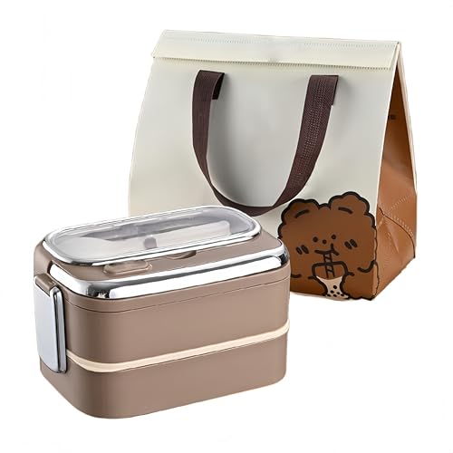 弁当箱 保温 お弁当箱 レンジ対応 ランチボックス 男性 女性 オシャレ 人気 洗いやすい 加熱 食洗機対応 大容量 ステンレス 学生 小学生 通学 温め 高校生 食洗機対応 学校 中学生 仕事 通勤 保冷 1段 2段 (コーヒー色+保温バッグA)