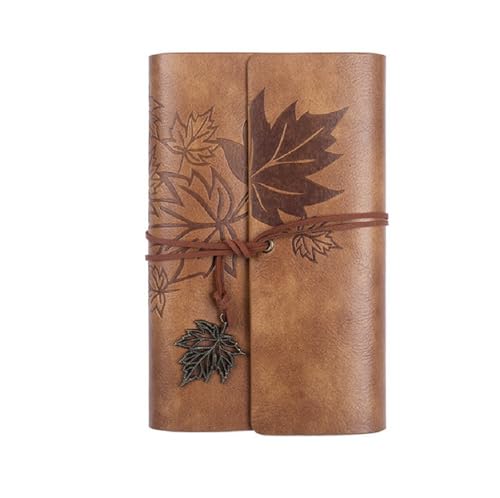 Red Dot Gift 1 Pack Vintage Retro PU Leather Cover Notebook Journal Diary Leaf Pattern Spiral Blank String Daily Notepad Kraft Paper Retro Pendants Classic Embossed Loose Leaf (Light Brown A6)
