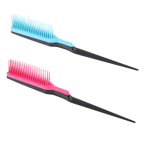 Fityle Pack of 2, Pro Salon Hair Teasing Brushes Three-rows Combs Hair Styling Tools Kit (Blue/Rose Red)