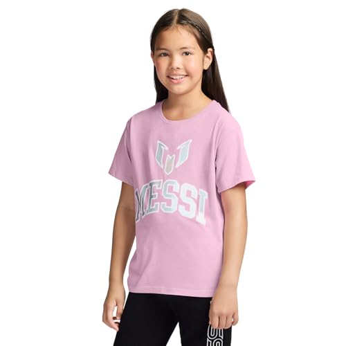 Image of Messi Girls' Lifestyle Short Sleeve T-Shirt, Slim-fit Graphic Tee, Cotton Blend Fabric