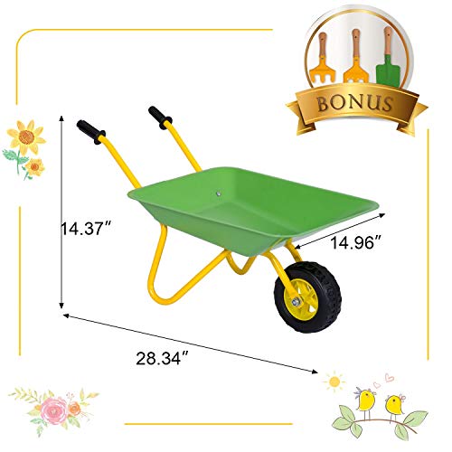 Kinbor Kids Wheelbarrow and Garden Tools, Tools in Garden for Toddlers, Kids
