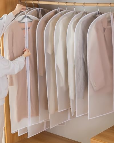 SOBEAU 12 Stück Kleidersack Anzug Lange 60x120/100/80 cm, Kleiderschutzhülle Transparent, kleidersäcke mit Reißverschluss, für Kleider, Hemden, Kleider Abendkleider Aufbewahrung Kleiderhülle, Weiß