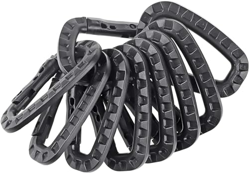 Tactical Carabiner Keychain - 10 Pack Hard Polymer Carabiners D Rings Light Weight Spring Snap Gear Clip Utility Hooks Backpack Hanging Buckle for Outdoor Travelling Camping Hiking Fishing Black