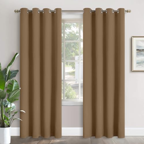 Image of YoungsTex Taupe Blackout Curtains 90 Inches Length for Living Room - Thermal Insulated Drapes with Grommet Room Darkening Privacy Extra Long for Dining Bedroom, 2 Panels, 52 x 90 Inch