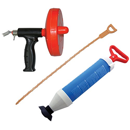 Tooltime - Amtech 3 Pc Drain Unblocker Tool Set - Suction Plunger - Drain Cleaning Tool - Drain & Pipe Cleaner