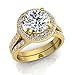 SilverQ 2 Ct Round Cut Diamond Halo Bridal Engagement Ring Set For Women 14K Gold Plated Half Eternity Wedding Band Set 925 Sterling Silver Handmade Cocktail Solitaire Accent Jewelry
