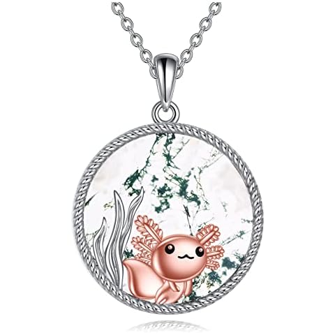 Sterling Silver Axolotl Necklace With Axolotl Moss Agate Jewelry Gifts Cover