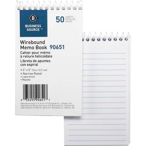 Business Source Wirebound Memo Books - 50 Sheet(s) - Wire Bound - 5" x 3" Sheet Size - White Sheet(s) - 1 Dozen      Office Product