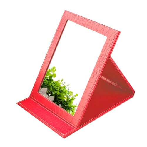 Risa 卓上ミラー 折りたたみ 大型 化粧鏡 PUレザー おしゃれ 化粧ミラー テーブルミラー 大きい アイロン こて 巻き髪 スタンドミラー メイク ヘアメイク 鏡 11カラー クロコダイル,レッド