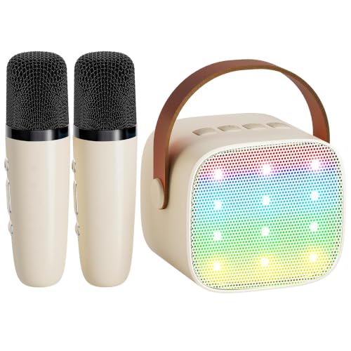 Image of YLL Mini Karaoke Machine with 2 Wireless Microphones for Kids Adults, Portable Bluetooth Speaker Gift for Girls Boys Toys 3, 4, 5, 6, 7, 8, 10, 12+ Years Old Teens Birthday Home Family Party (Cream)