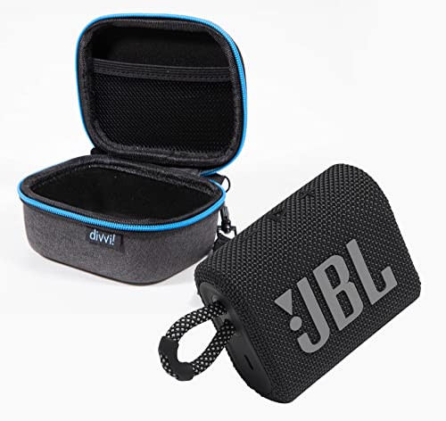 JBL GO3 Portable Bluetooth Wireless Compact Speaker Bundle with divvi! Protective Fitted Hard Case - Black