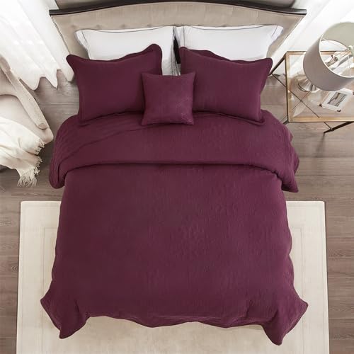 Image of CHIXIN Bedspread Coverlet Set Queen Size - Lightweight Bedding Cover - Ultrasonic Quilting - 5 Piece Reversible Bedspread - Elegant Damask Paisley Pattern (Queen, Purple)