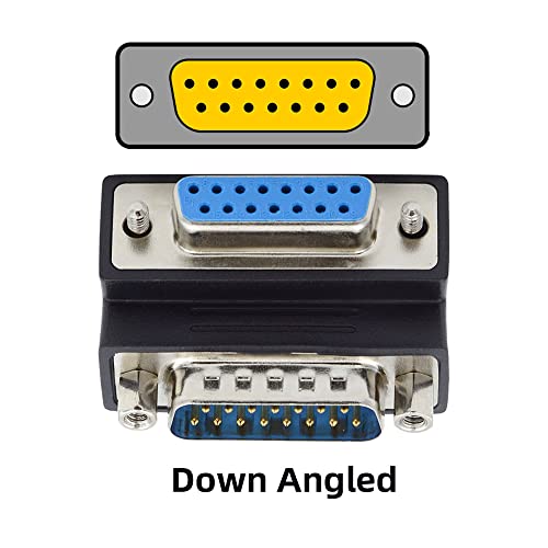 NFHK DSUB RS232 D-subminiature 15pin Male Nut to Female Screw Extension Adapter DB Connector Down 90 Degree Angled - Image 2