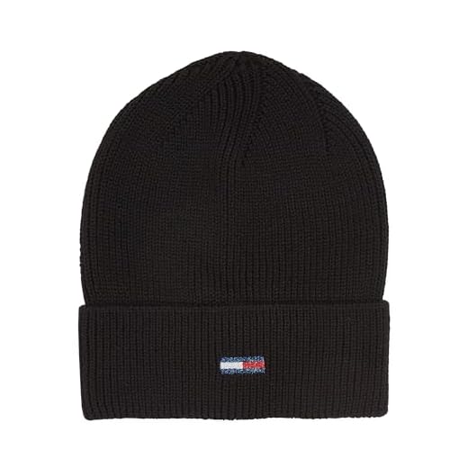 Tommy Hilfiger Beanie-Mütze mit Umschlag und Lurex-Logo, Artikel AW0AW15474, TJW-Flaggenmütze, BDS Black/Nero, One Size