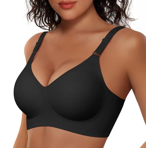Vertvie Womens Wireless Push Up Bras Supportive No Underwire Seamless Full Coverage Bralettes Everyday Tshirt Bra (XX-Large,Black)