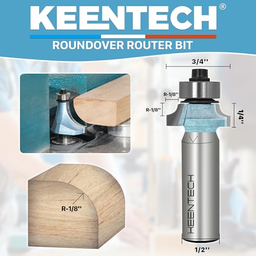 Image of KEENTECH Round Over Router Bit, 1 /2 inch Shank x 3 /4 inch Dia x 1 /8 inch Radius | Industrial Grade, Tungsten Carbide Tipped, 10X Lifespan, Woodworking