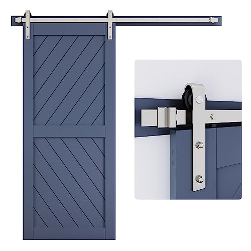 EaseLife 6.7 FT Brushed Nickel Sliding Barn Door Hardware Track Kit Basic J Pulley Slide Smoothly Quietly Easy Install (6.7FT Track Kit for 36~40 Wide Single Door)
