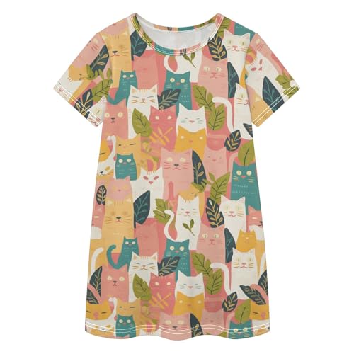 Vestido de verano para niñas de algodón casual ropa infantil transpirable de gatos de 2 a 8 años