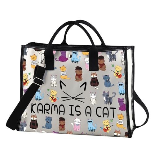 Karma Is A Cat Tote Bag grand sac en toile résistant pour les fans de musique