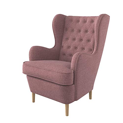 Furninero - Sillón orejero, Estilo Chesterfield, capitoné con diseño de Diamante de Botones Profundos, Patas Redondeadas de Roble, Naturel Coral Tela (Resistente a Las Manchas), Rosado