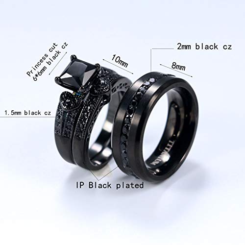 ringheart 2 Rings His and Hers Ring Couple Rings Black Cz Rings Womens Wedding Ring Sets Titanium Steel Mens Wedding Bands2