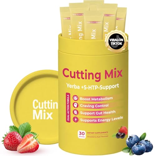Cutting Drink Mix – Supports Digestive Health, Satiety, and Natural Energy with 5-HTP, Berberine, Cinnamon, Chromium, Yerba Mate, FOS - Strawberry Açaí Flavor - 30 Servings