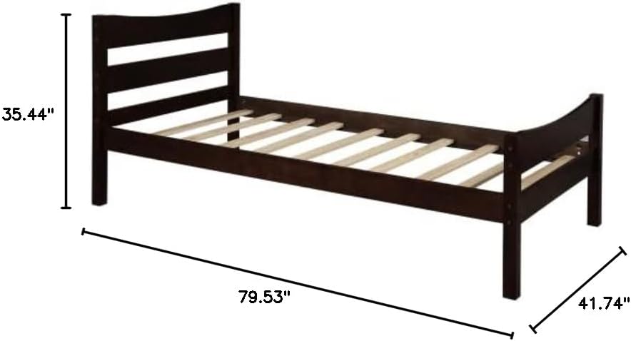 Kids Twin Bed Frame with Wooden Headboard -Modern Single Bed with Slat Support| No Box Spring Required, Solid Platform Beds | Ideal for Children's Room & Small Spaces (Espresso)