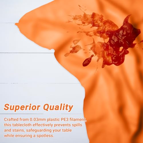 Image of 2 Pack Picnic Table Cover, 108 x 54 Inches Orange Plastic Tablecloth, Rectangle Tablecover Orange Disposable Tablecloth, Tear Resistant Table Decor Party Supplies for Wedding Birthday Anniversary