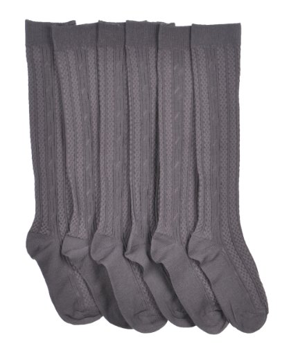 BLUE HEAVEN Girls' 3-Pack Cable Knee Socks - gray, 5-6