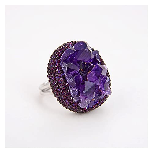 Bague améthyste violette en quartz véritable et pierre druzy rugueuse unique - 2
