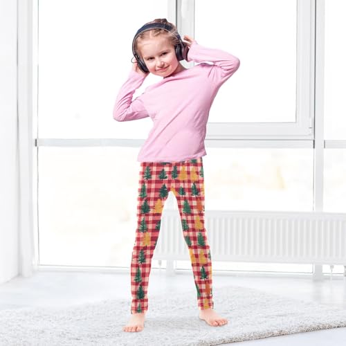 Xmas Tree Red Checked Girls Leggings Ultra Soft Compression Yoga Gym Pants for Kids 4-10T4