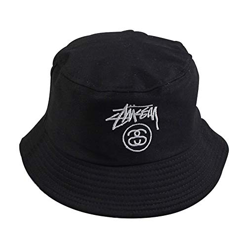 Saisma Simple Pescador del Casquillo del Sombrero Mujer Diseño Versión Coreana De Hombres Y Mujeres Parejas Hipster Sombrero Bordado Sol De La Letra Gorra De Pescador Plegable (Color : Black)