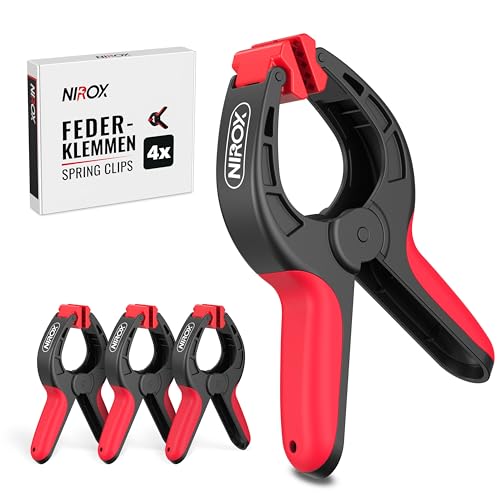 Nirox 4er Set Federklemmen - Klemmzwingen mit großer Spannweite - Hohe Spannkraft der Federzwingen - Leimzwingen mit beweglichen und geriffelten Klemmbacken - Einhandzwingen Schwarz Nirox 4er Set Federklemmen - Klemmzwingen mit großer Spannweite - Hohe Spannkraft der Federzwingen - Leimzwingen mit beweglichen und geriffelten Klemmbacken - Einhandzwingen Schwarz
