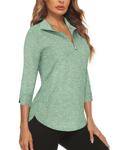 Image of Cucuchy Style Womens Golf Shirt 3 /4 Sleeve Quarter Zip Workout Tennis Tops Quick Dry UPF 50+ Shirts