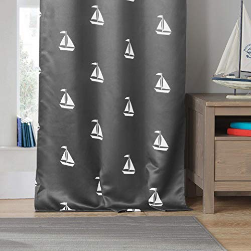 Lala + Bash Home Fashion Printed Nautical Sail Boat Blackout Darkening Pole Top Window Curtains Pair Drapes For Bedroom, Living Room-Set Of 2 Panels, 39 In X 84 In, Grey #TOP3