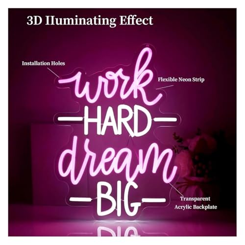 Lampe néon Work Hard Dream Big pour illuminer vos objectifs de vie