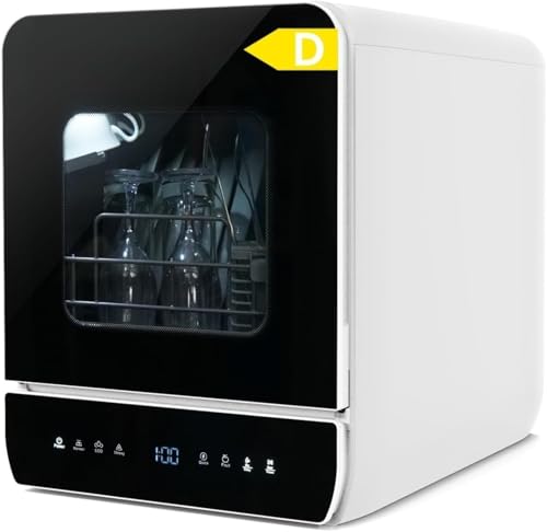 Lavavajillas portátil para encimera, mini lavavajillas con tanque de agua integrado, diseño ultra estrecho y profundo, control táctil y pulverización dual de 360°, configuración de manguera o sin