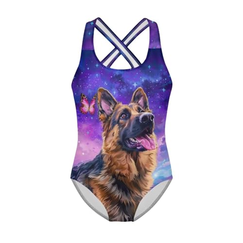 Image of WELLFLYHOM Girls Swimsuit 5-14 Cross Back Swimwear Full Coverage One Piece Bathing Suit Sleeveless Beachwear