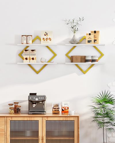 Image of CHOEZON Floating Shelves for Wall, Set of 2 Wall Mounted Shelves, 2-Tier Hanging Shelves, for Living Room, Bedroom, Kitchen, Office, Study, Gold and White TBJ01P2JW